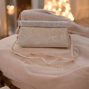 Nina Gold Glitter & Diamond Clutch Bag
